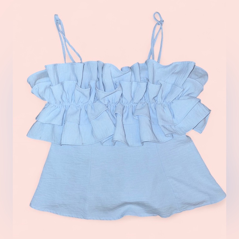 Sienna Sky Light Blue 🩵 Ruffle Smocked Peplum Top – Size Small